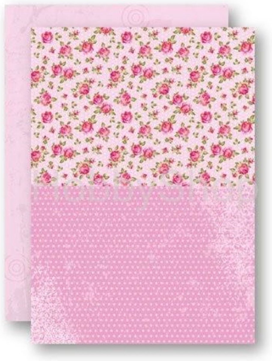 NEVA008 - Nellie Snellen - A4 achtergrondpapier - 5 vel kaartenpapier - papier - combinatie knutselpapier - pink roses - roze roos en rozen